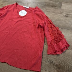 Bohemian Boho Modern Women's 3/4 Ruffle Open Knit Sleeve‎ Blouse Shirt XL